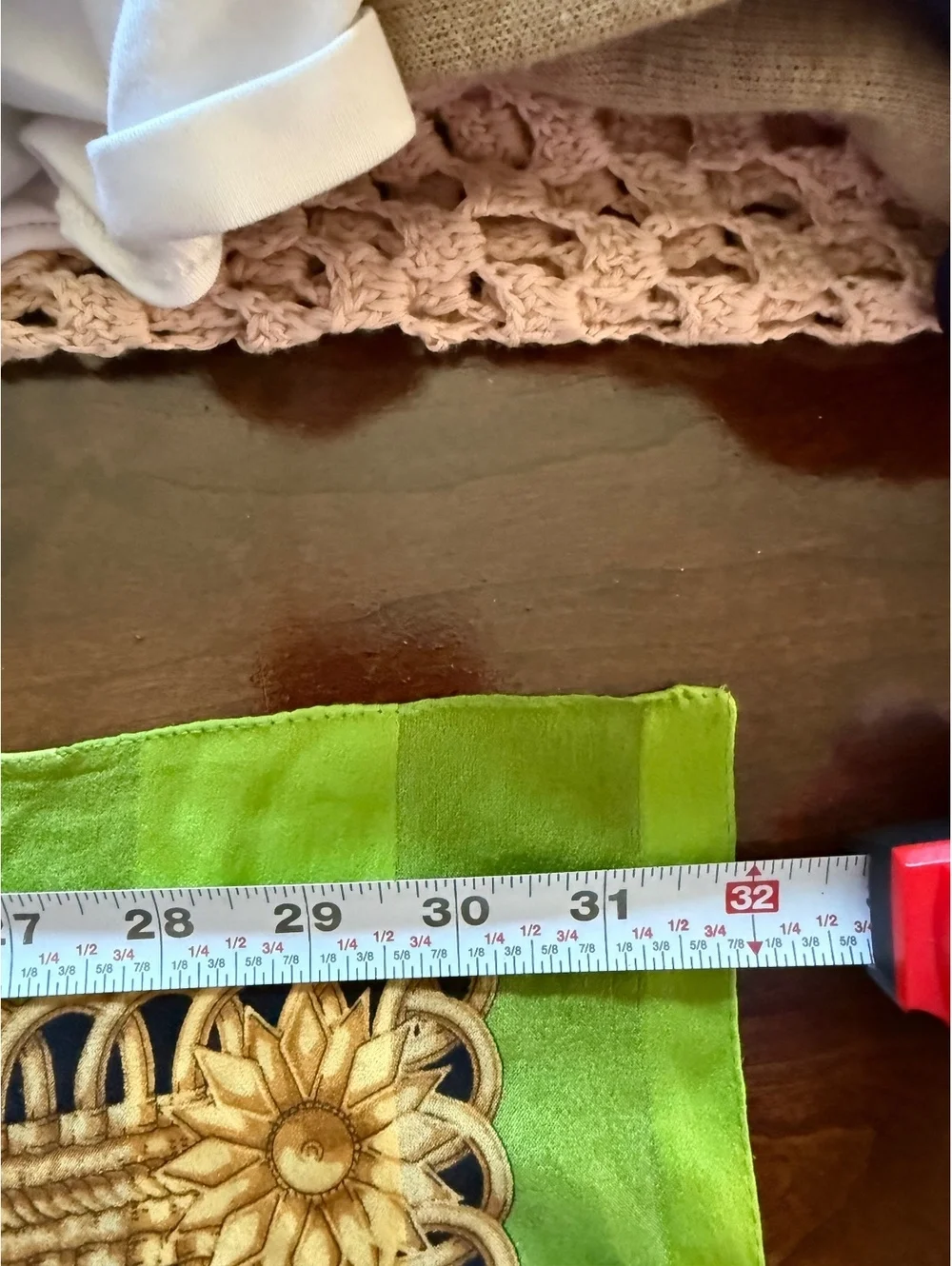 Elegant Green and Gold Patterned Scarf with Geometric and Baroque Design
